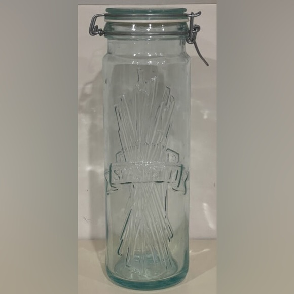 Kitchen Vintage Hermetic Embossed Glass Spaghetti Pasta Jar Airtight Made In Italy 13 Poshmark